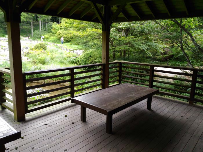 六甲高山植物園ロックガーデンの休憩所のベンチ