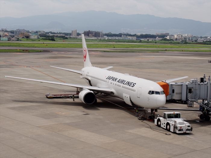 展望デッキ ラ・ソーラの日本航空旅客機